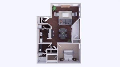 Floor plan for 1 bed, 1 bath, 774 sqft